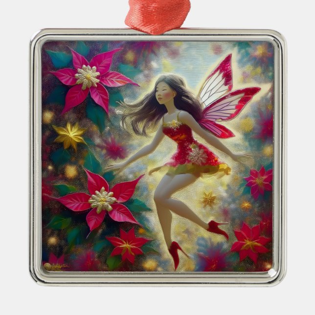 Christmas Fairy Collection - Dark Brown Hair Metal Ornament (Front)