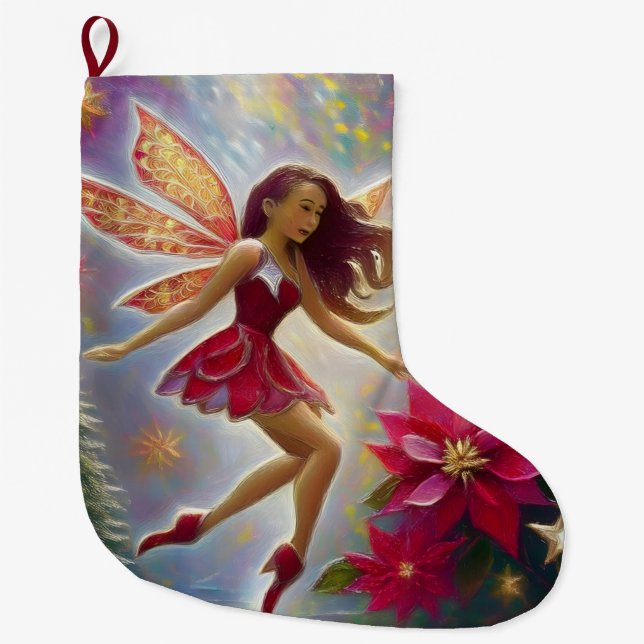 Christmas Fairy Collection - Light Auburn Hair Large Christmas Stocking (Front)