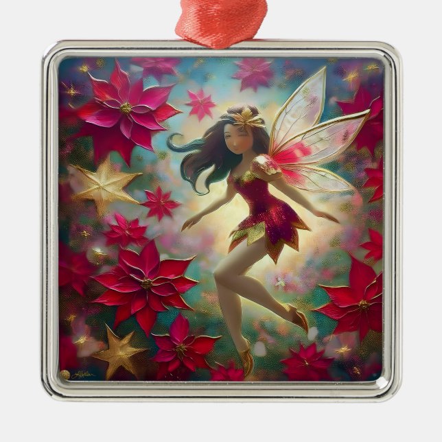 Christmas Fairy Collection - Medium Brown Hair Metal Ornament (Front)