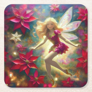 Christmas Fairy Collection - Pale Gold Blonde Hair Square Paper Coaster