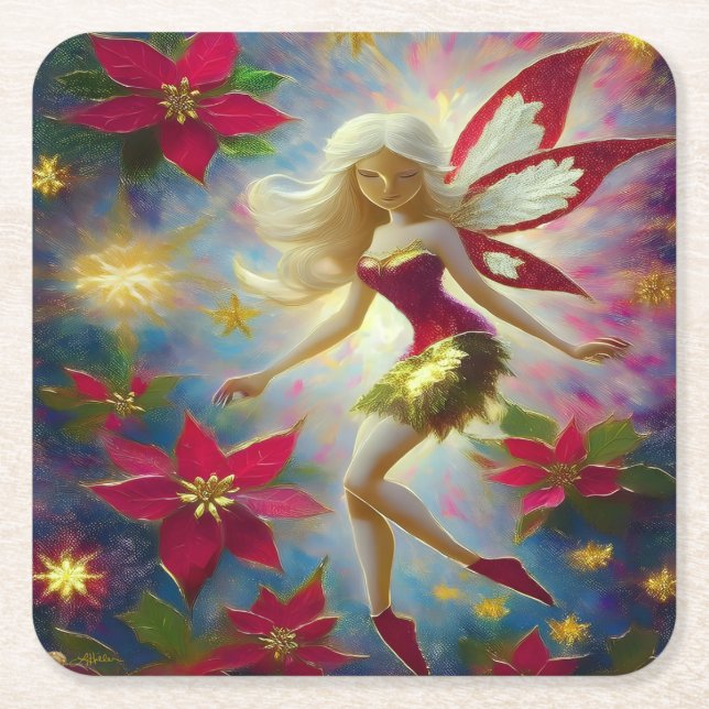 Christmas Fairy Collection - Platinum Blonde Hair Square Paper Coaster (Front)