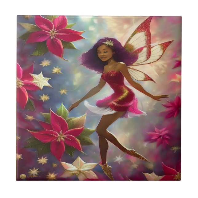 Christmas Fairy Collection Plum Tint Natural Hair Ceramic Tile (Front)