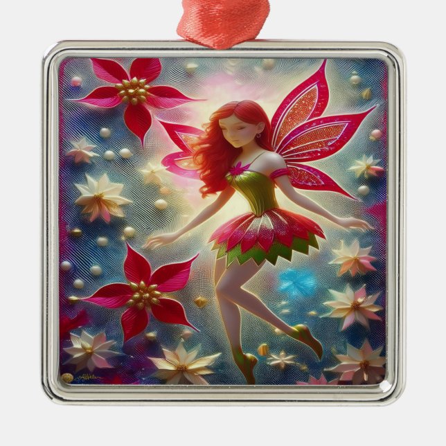 Christmas Fairy Collection - Red Hair Metal Ornament (Front)