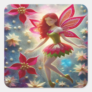 Christmas Fairy Collection - Red Hair Square Sticker