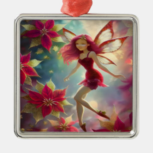 Christmas Fairy Collection - Rose Red Hair Metal Ornament