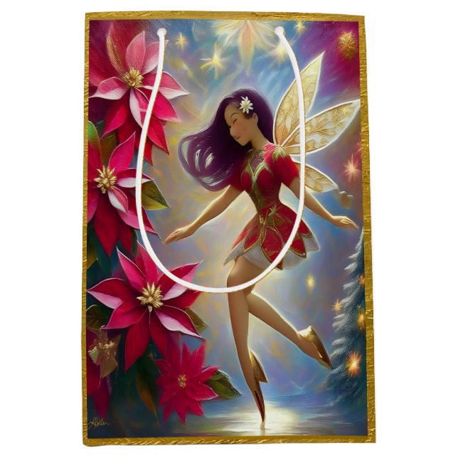 Christmas Fairy Collection - Straight Plum Hair Medium Gift Bag (Front)