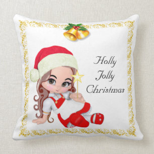 Christmas Fairy Dressed in Red & Golden Bells Cushion