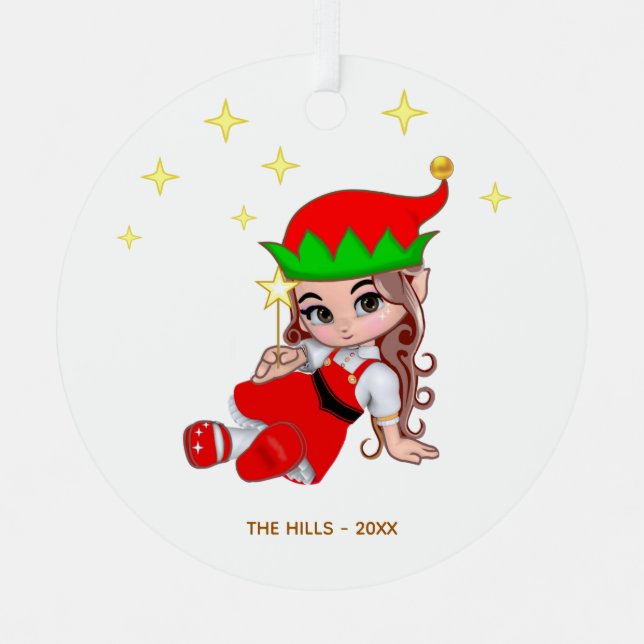 Christmas Fairy Elf Holding a Star Metal Ornament (Front)