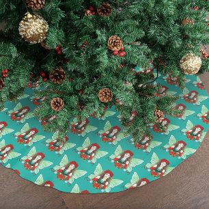 Christmas Fairy Fantasy Holly Bells Poinsettias Brushed Polyester Tree Skirt
