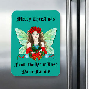 Christmas Fairy Fantasy Holly Bells Poinsettias Magnet
