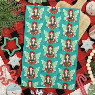 Christmas Fairy Fantasy Holly Bells Poinsettias Tea Towel