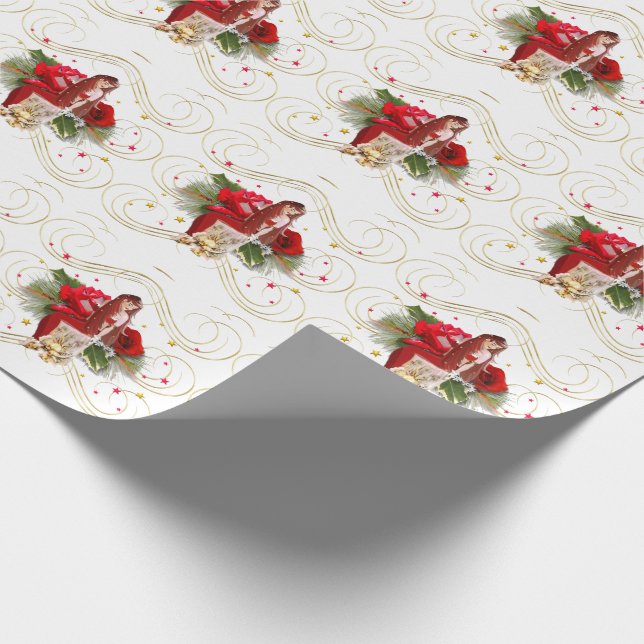 Christmas Fairy on Gold Wrapping Paper (Corner)