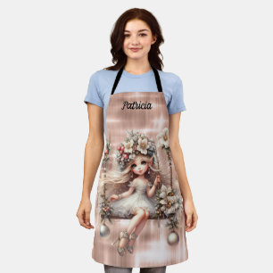 Christmas Fairy on Sparkle Rose Gold Background Apron