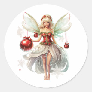 Christmas fairy Ornament Classic Round Sticker