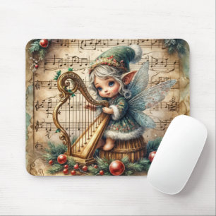 Christmas Fairy Playing a Harp Mouse Pad