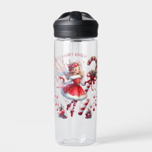 Christmas Fairy Red White Candy Cane Water Bottle