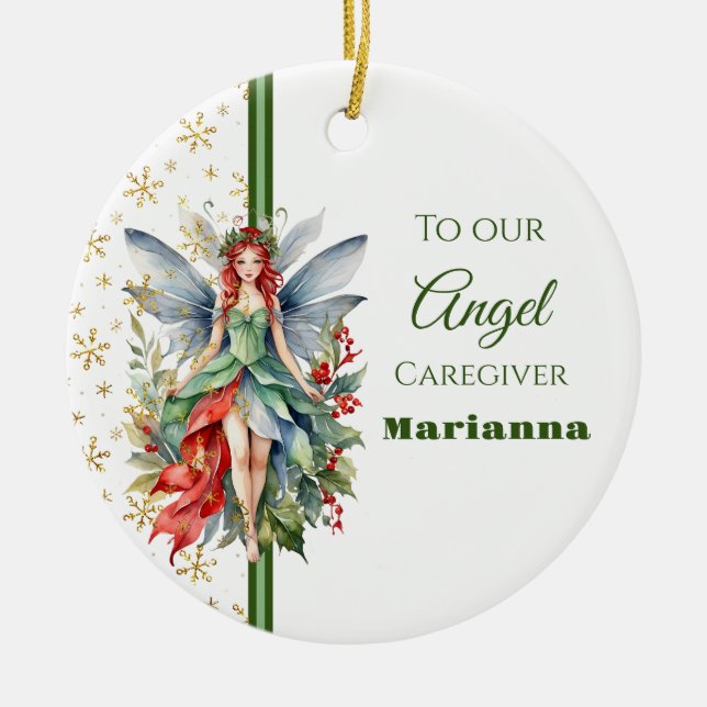 Christmas Fairy Round Caregiver Ornament (Front)