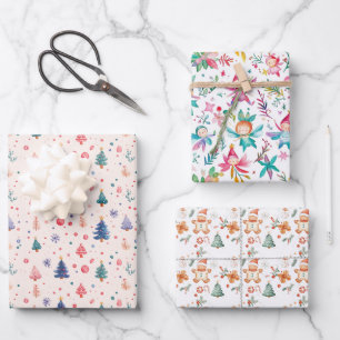 Christmas Fairy Tree Gingerbread Man Wrapping Paper Sheet