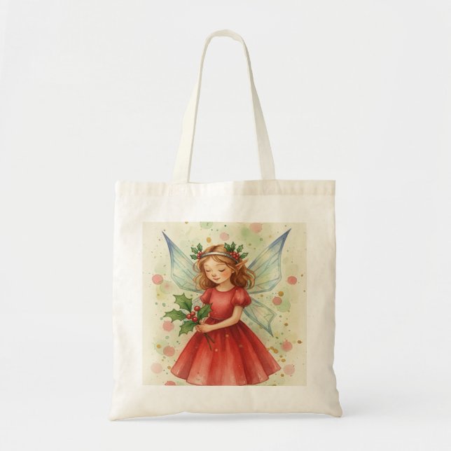 Christmas Fairy Watercolor Art Tote Bag (Front)