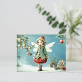 Christmas fairy with bird postcard