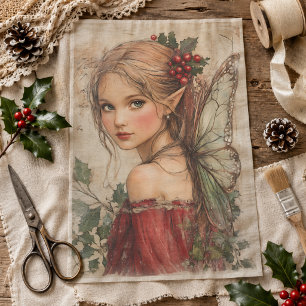 Christmas Fairy with Holly & Red Berries Decoupage Tissue Paper