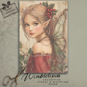 Christmas Fairy with Holly & Red Berries Decoupage Tissue Paper