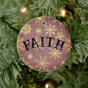 Christmas Faith and Golden Snowflakes Ceramic Ornament