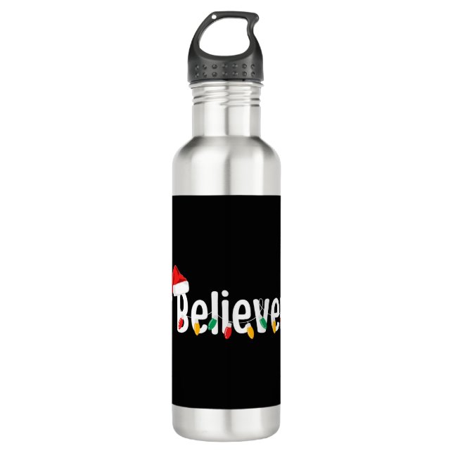 Christmas Faith Believer | Santa Claus Xmas Lights 710 Ml Water Bottle (Front)