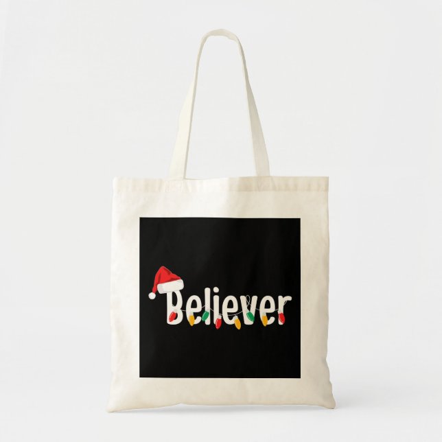 Christmas Faith Believer | Santa Claus Xmas Lights Tote Bag (Front)