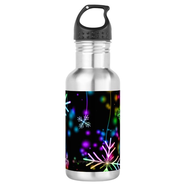Christmas falling various neon colours snowflakes  532 ml water bottle (Front)