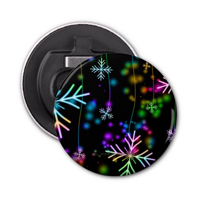 Christmas falling various neon colours snowflakes  bottle opener (Front)