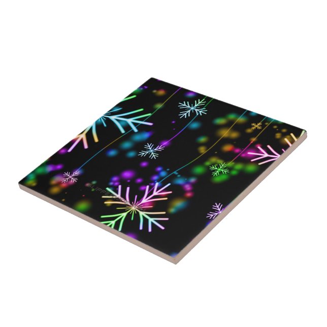 Christmas falling various neon colours snowflakes  ceramic tile (Side)