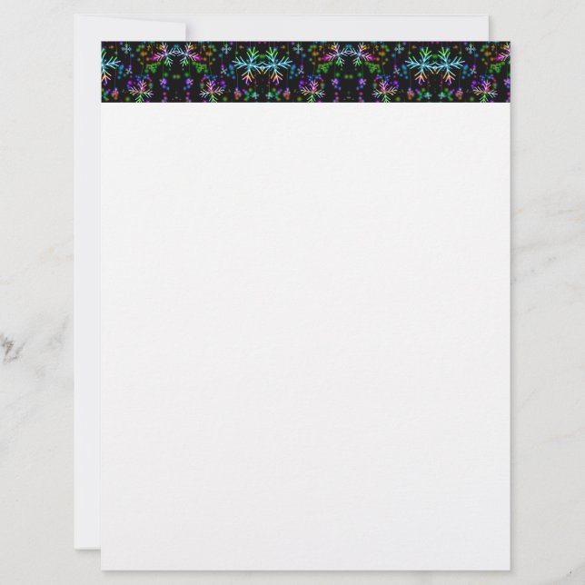 Christmas falling various neon colours snowflakes  custom letterhead (Front)