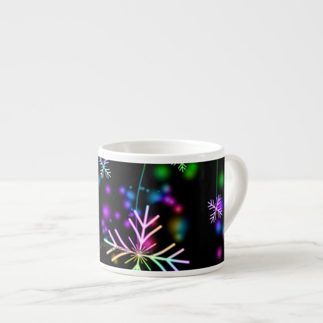 Christmas falling various neon colours snowflakes  espresso cup (Front Right)
