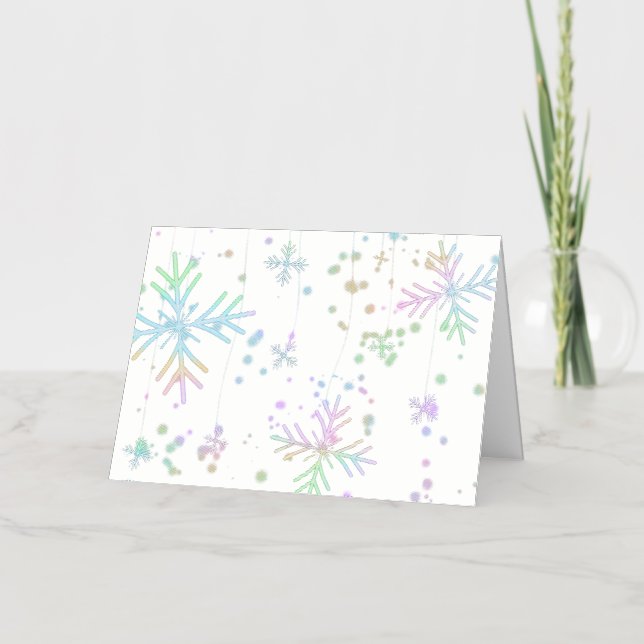 Christmas falling various neon colours snowflakes  foil holiday card (Front)