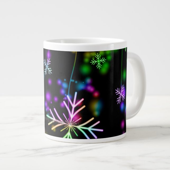 Christmas falling various neon colours snowflakes  large coffee mug (Front Right)
