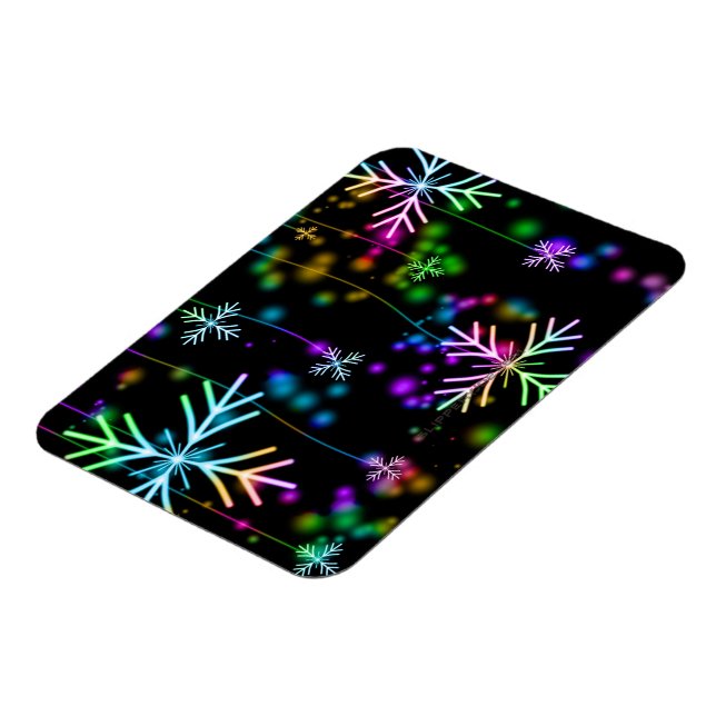 Christmas falling various neon colours snowflakes  magnet (Left Side)