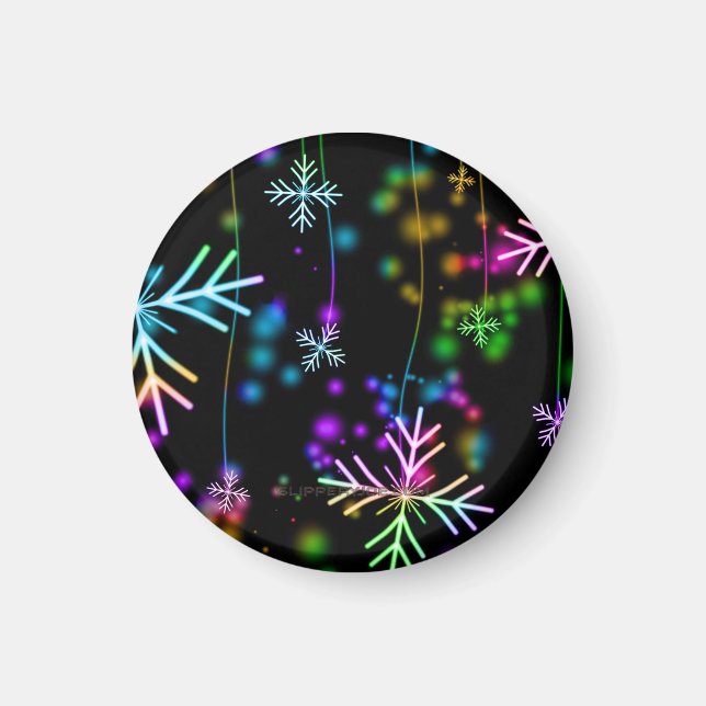 Christmas falling various neon colours snowflakes  magnet (Front)
