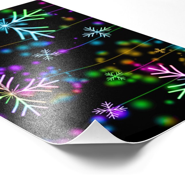 Christmas falling various neon colours snowflakes  photo print (Corner)