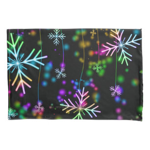 Christmas falling various neon colours snowflakes  pillowcase