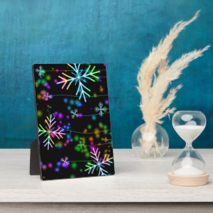 Christmas falling various neon colours snowflakes plaque