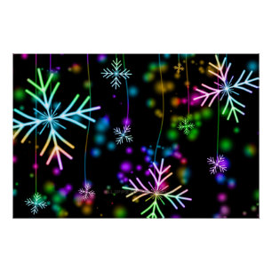 Christmas falling various neon colours snowflakes  poster