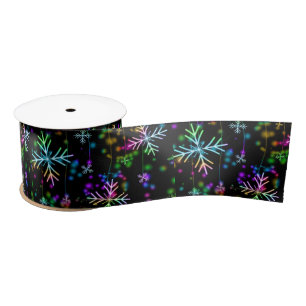 Christmas falling various neon colours snowflakes  satin ribbon