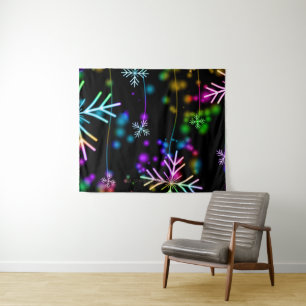 Christmas falling various neon colours snowflakes tapestry