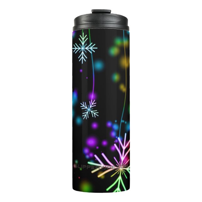 Christmas falling various neon colours snowflakes  thermal tumbler (Front)