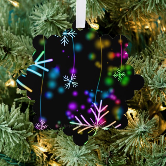 Christmas falling various neon colours snowflakes  tree decoration card (Insitu (Tree))