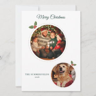 Christmas Family and Dog 2 Photos Mistletoe Holiday Card