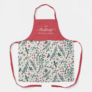 Christmas family apron | Hand drawn green branches