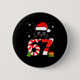 Christmas Family Black Cat 67 Six Seven Santa Men 6 Cm Round Badge