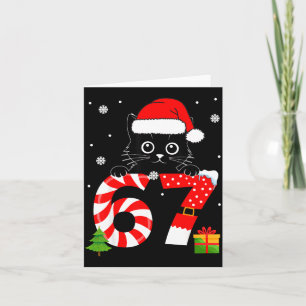 Christmas Family Black Cat 67 Six Seven Santa Men  Card